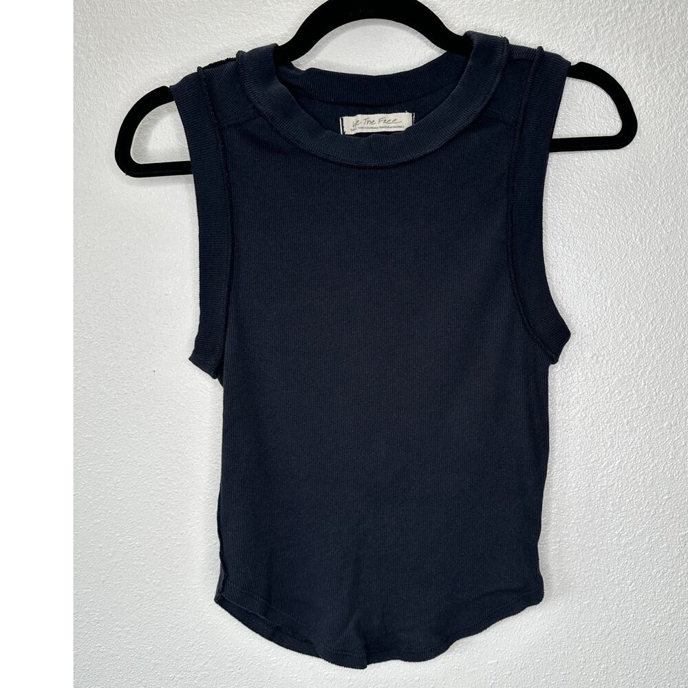 We The Free Black Round Neck Sleeveless Kate Shirt Ribbed Tank Top S